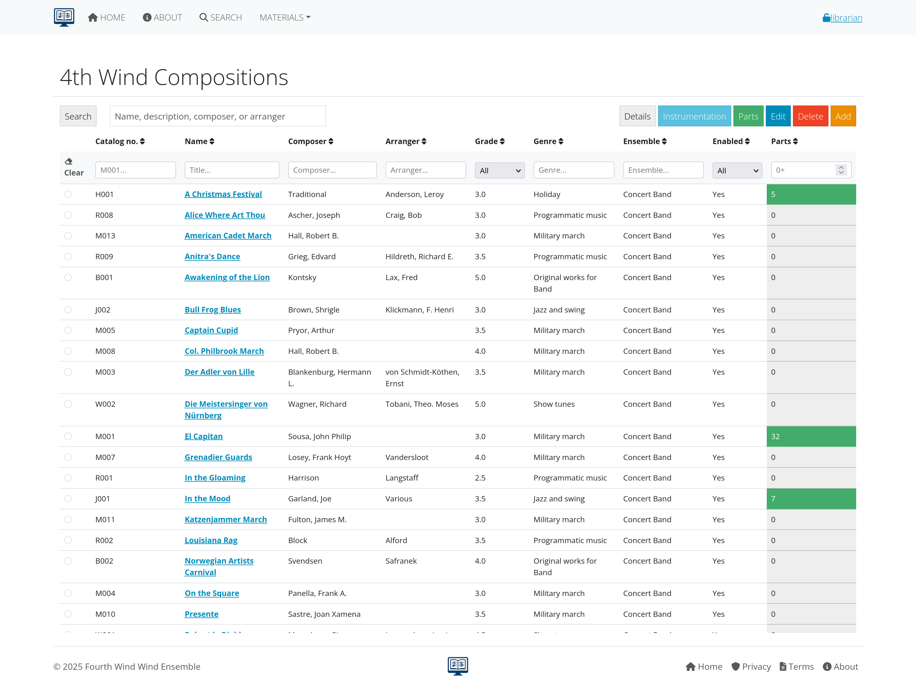 Compositions page screenshot
